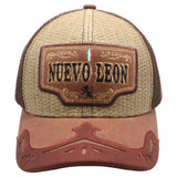 Mexico Nuevo Leon State Straw Fablic Trucker Brown Cap Hat