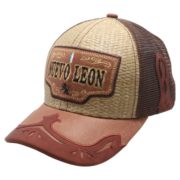 Mexico Nuevo Leon State Straw Fablic Trucker Brown Cap Hat