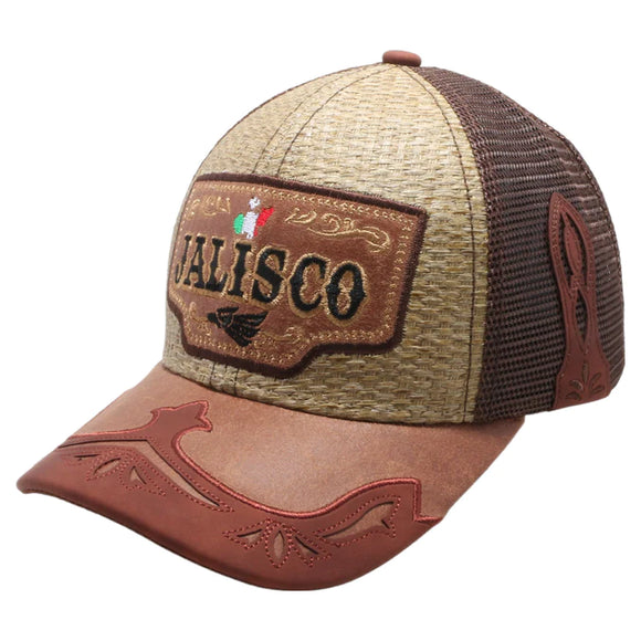 Mexico Jalisco State Straw Fablic Trucker Brown Cap Hat