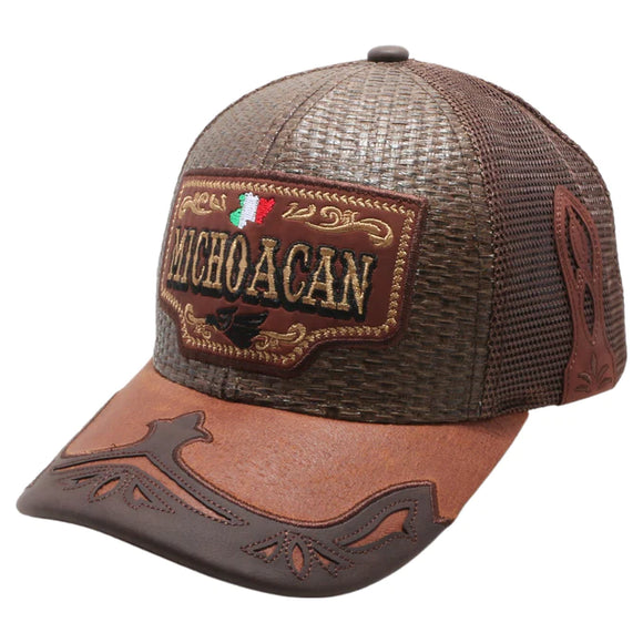 Mexico Michoacan State Straw Fablic Trucker Brown Cap Hat