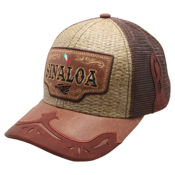 Mexico Sinaloa State Straw Fablic Trucker Brown Cap Hat