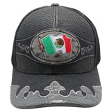 Mexico Flag Straw Fablic Trucker Black Cap Hat