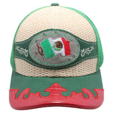 Mexico Flag Straw Fablic Trucker Green Cap Hat