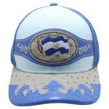 El Salvador Flag Straw Fablic Trucker Royal Blue Cap Hat
