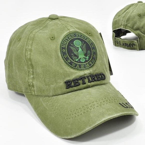 US Military Army Retired Pigment Washed Olive Baseball Hat Cap