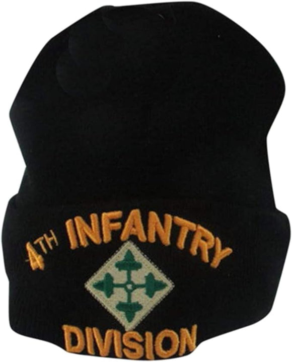 US Military 4th Infantry Division Black Skull Beanie Hat Cap