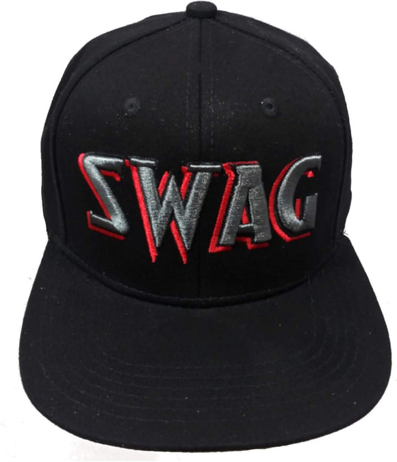 SWAG Embroidered Black Shadow Flat Bill Snapback Hat Cap