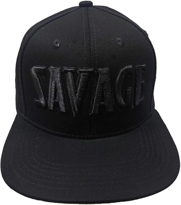 Savage Embroidered Black Shadow Flat Bill Snapback Hat Cap