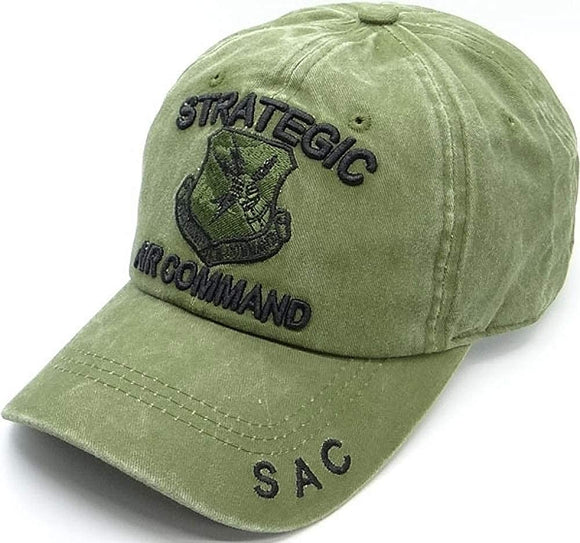 US Military Strategic Air Command Pigment Washed Olive Adjustable Baseball Hat Cap