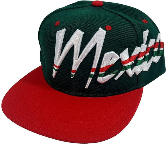 Mexico Cursive Style Green/Red Snapback Cap
