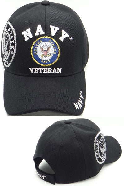 US Military Navy Veteran Side Emblem Black Adjustable Baseball Hat Cap