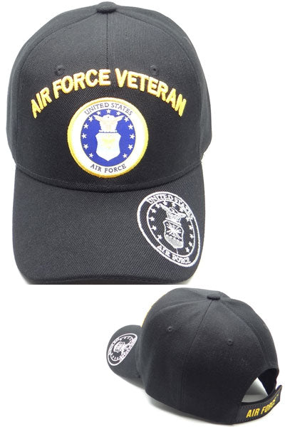 US Air Force Veteran Emblem Brim Black Baseball Hat Cap