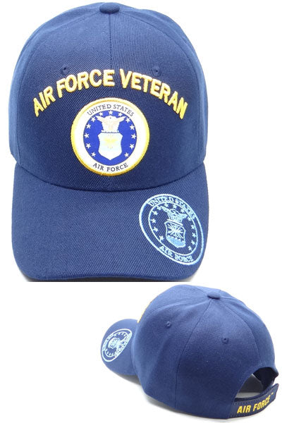 US Air Force Veteran Emblem Brim Blue Baseball Hat Cap