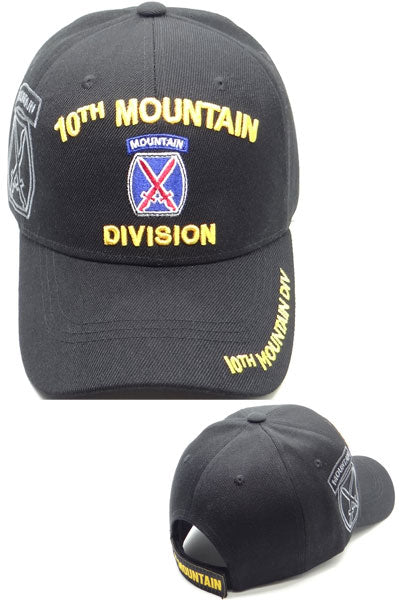 US Military 10th Mountain Division Black Adjustable Baseball Hat Cap