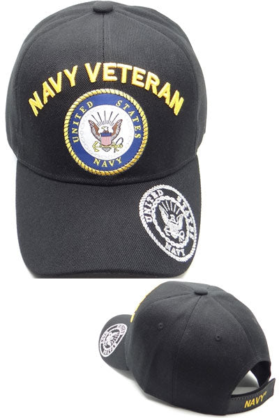 US Military Navy Veteran Brim Emblem Black Adjustable Baseball Hat Cap