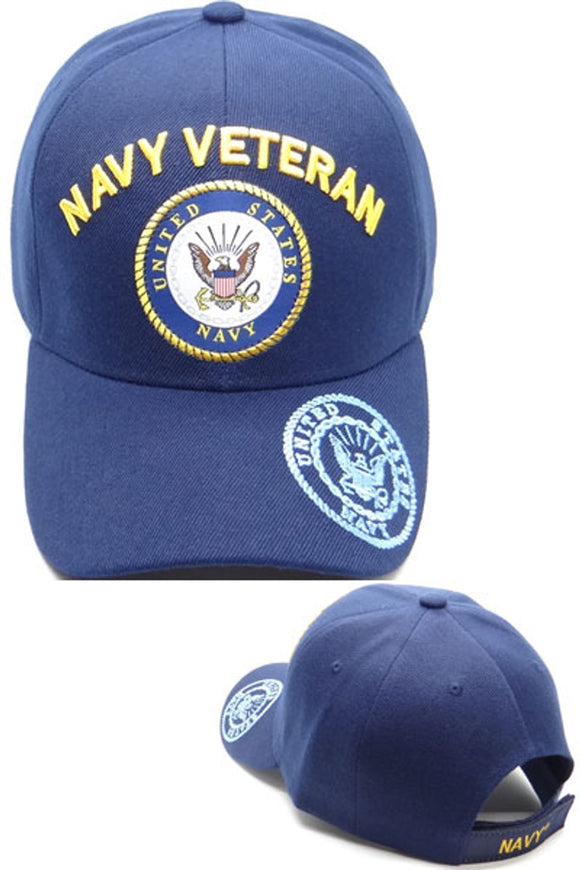 US Military Navy Veteran Emblem on Brim Blue Adjustable Baseball Hat Cap