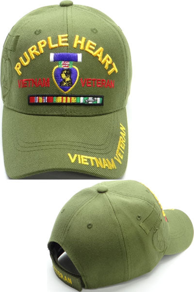 US Military Purple Heart Vietnam Veteran Green Adjustable Baseball Hat Cap