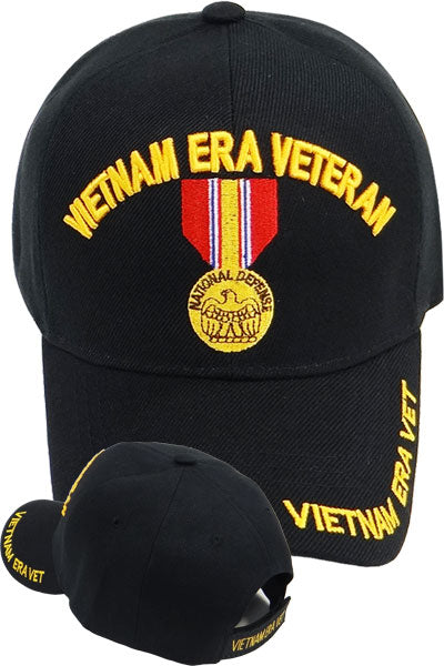 US Military Vietnam Era Veteran National Defense Medal Black Baseball Hat Cap