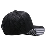 US Flag Embroidery Visor Shiny Camo Perforated Baseball Hat Cap (Black)