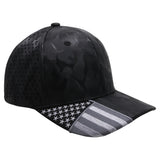 US Flag Embroidery Visor Shiny Camo Perforated Baseball Hat Cap (Black)