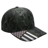 US Flag Embroidery Visor Shiny Camo Perforated Baseball Hat Cap (Olive)