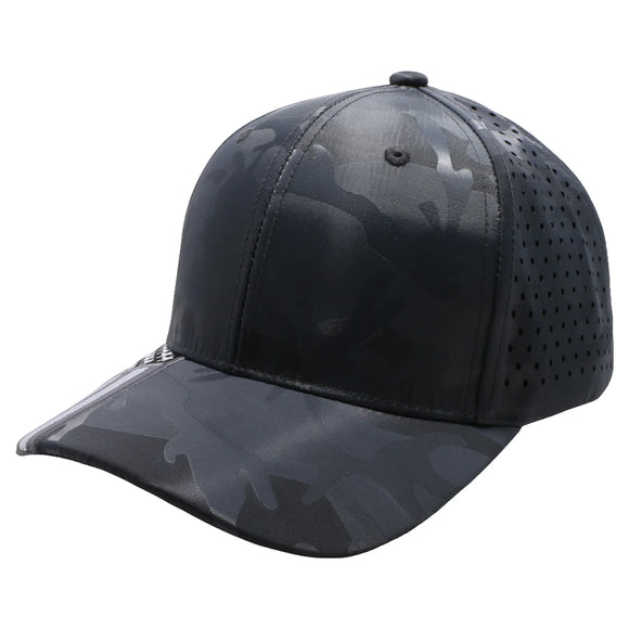 US Flag Embroidery Visor Shiny Camo Perforated Baseball Hat Cap (Dark Grey)