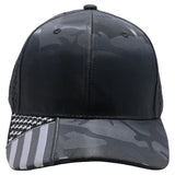 US Flag Embroidery Visor Shiny Camo Perforated Baseball Hat Cap (Dark Grey)