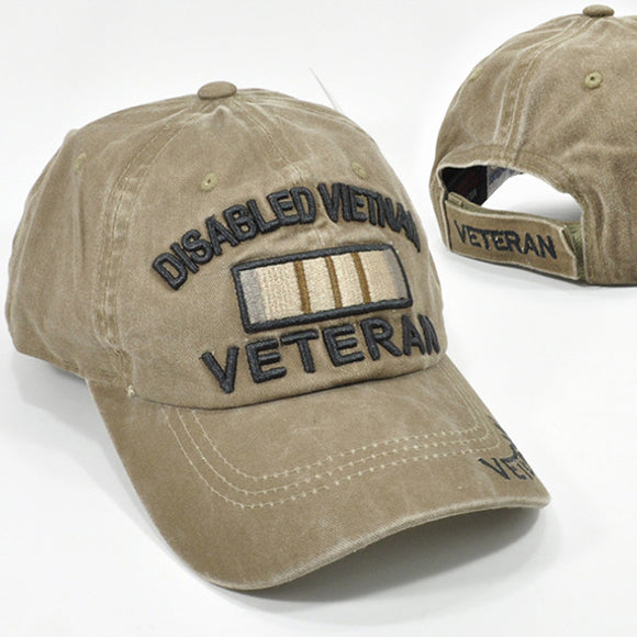 US Military Disabled Vietnam Veteran Pigment Washed Khaki Baseball Hat Cap