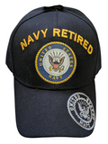 US Military Navy Retired Emblem on Brim Black Adjustable Baseball Hat Cap