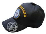 US Military Navy Retired Emblem on Brim Black Adjustable Baseball Hat Cap