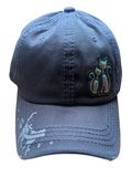 Black Cat Liquid Metal Patch Design Cotton Blue Baseball Cap