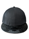 Plain Black Snake Skin Texture Brim Snapback Cap