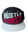 Hustle First Flock Print Style Snapback Hat Cap (Black/White)