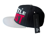 Hustle First Flock Print Style Snapback Hat Cap (Black/White)