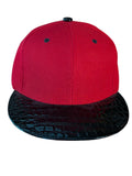 Plain Red/Black Snake Skin Texture Brim Snapback Cap