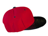 Plain Red/Black Snake Skin Texture Brim Snapback Cap