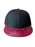 Plain Black/Maroon Snake Skin Texture Brim Snapback Cap