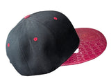 Plain Black/Maroon Snake Skin Texture Brim Snapback Cap