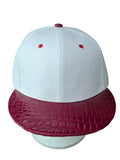 Plain White/Maroon Snake Skin Texture Brim Snapback Cap