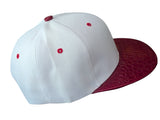 Plain White/Maroon Snake Skin Texture Brim Snapback Cap