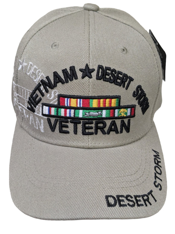 US Military Vietnam Desert Storm Veteran Ribbon Khaki Adjustable Baseball Hat Cap