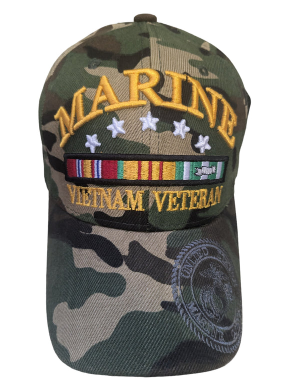 US Military Marine Vietnam Veteran Ribbon Woodland Camouflage Baseball Hat Cap