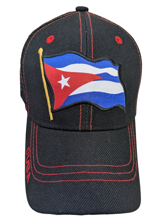 Cuba Flag Design Black Mesh Back Baseball Cap