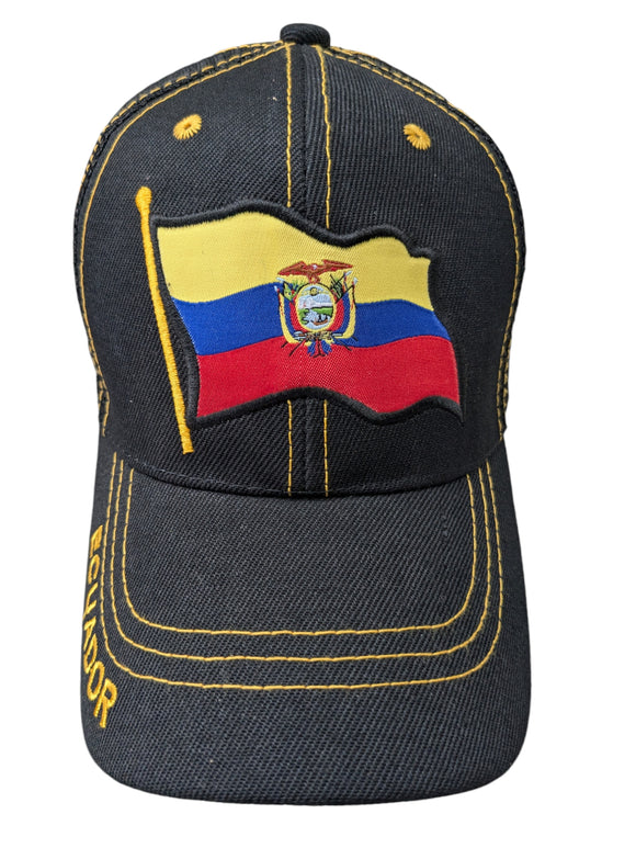 Ecuador Flag Design Black Mesh Back Baseball Cap