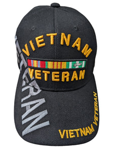 US Military Vietnam Veteran Ribbons Text Shadow Black Baseball Hat Cap