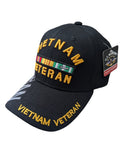 US Military Vietnam Veteran Ribbons Text Shadow Black Baseball Hat Cap