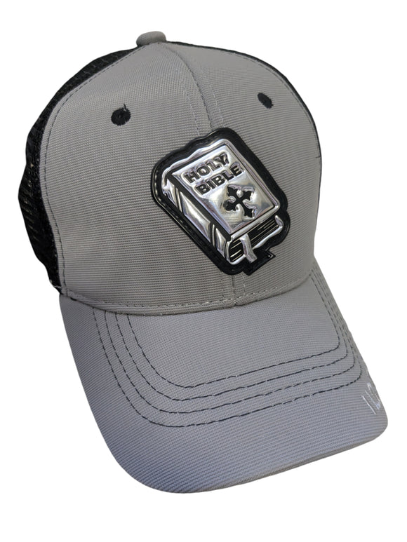 Bible Liquid Metal Style Christian Mesh Back Grey Hat Cap