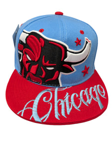 Chicago Angry Bull Sky Blue/Red Snapback Hat Cap