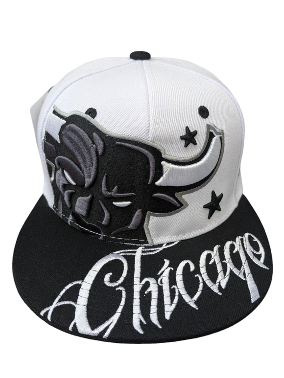 Chicago Angry Bull White/Black Snapback Hat Cap