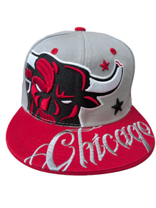 Chicago Angry Bull Grey/Red Snapback Hat Cap